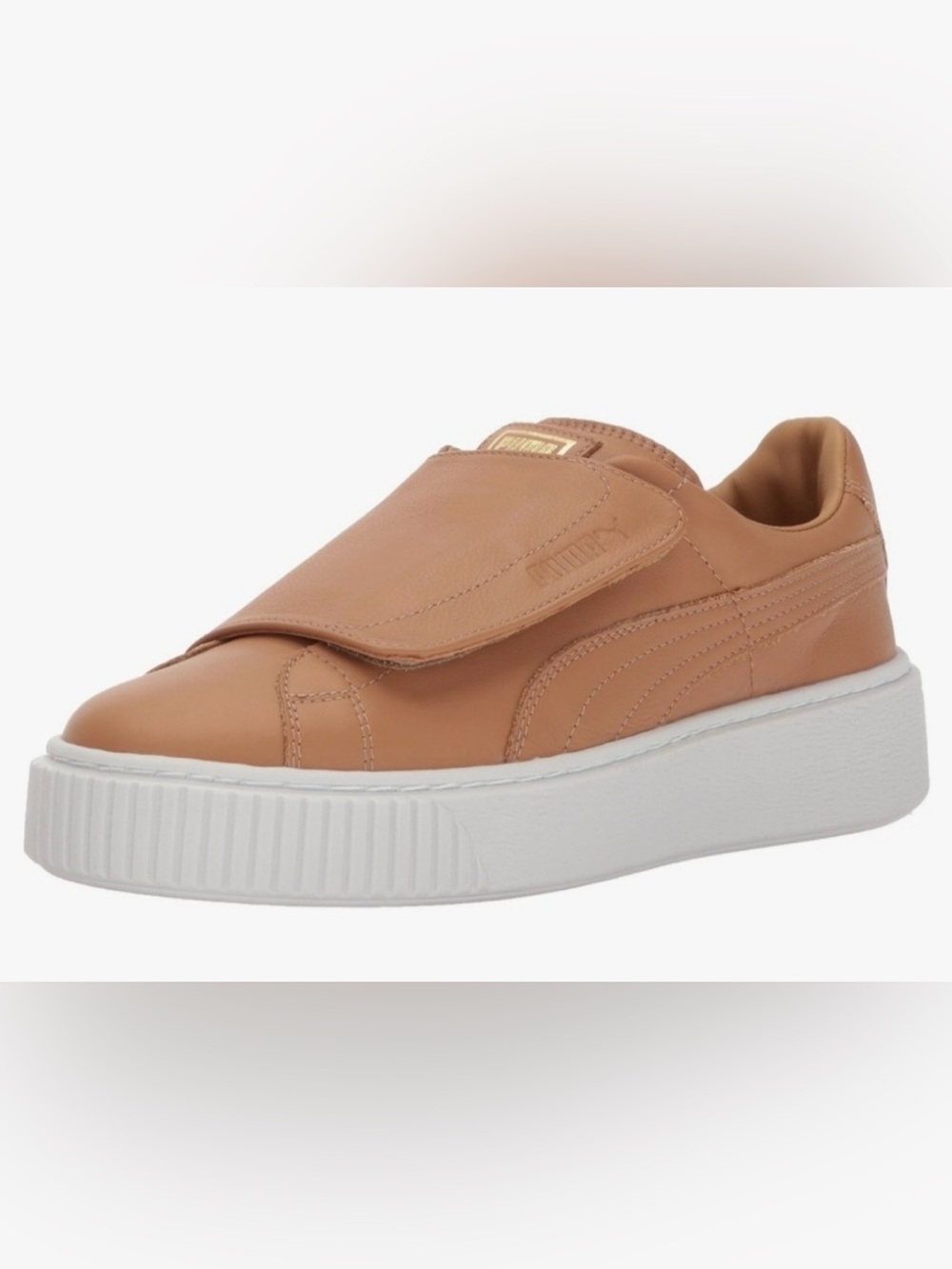 Puma Tan Leather Basket Platform Strap Sneakers
